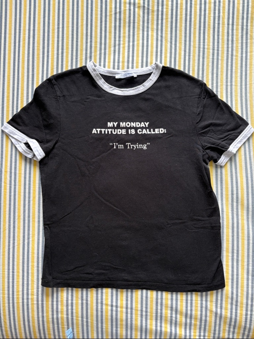 Zara Black Tee with White Front Text Graphic
